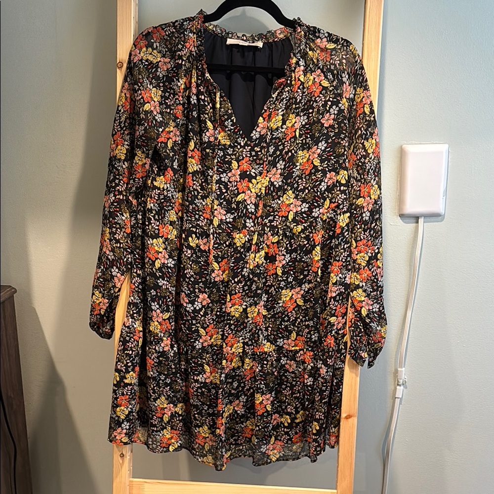 LOFT Black Dress with Floral Accents